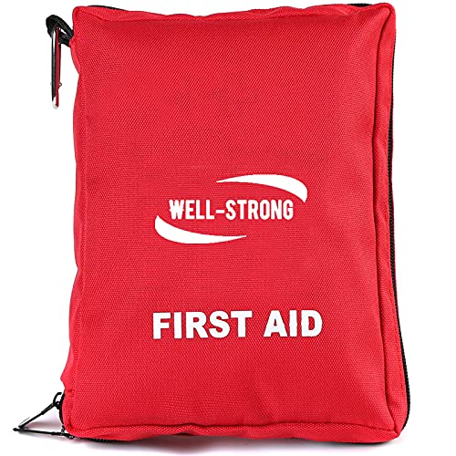 WELL-STRONG First Aid Kit 300 Pieces - Includes Splints, Bandages, Gauzes & Instant Cold Compress - for Travel, Car, Home, Office, Camping, Hiking, Hunting & Sports Ws006-red