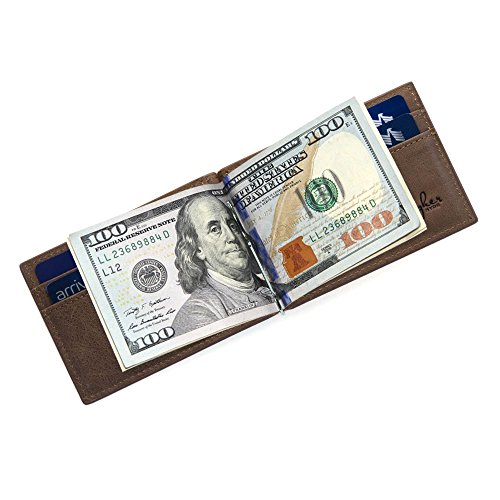 Bryker Hyde RFID Blocking Slim Minimalist ID Outside Front Pocket Wallet, Money Clip, 9 Slots, Leather (Texas Brown) - Thumbnail 5