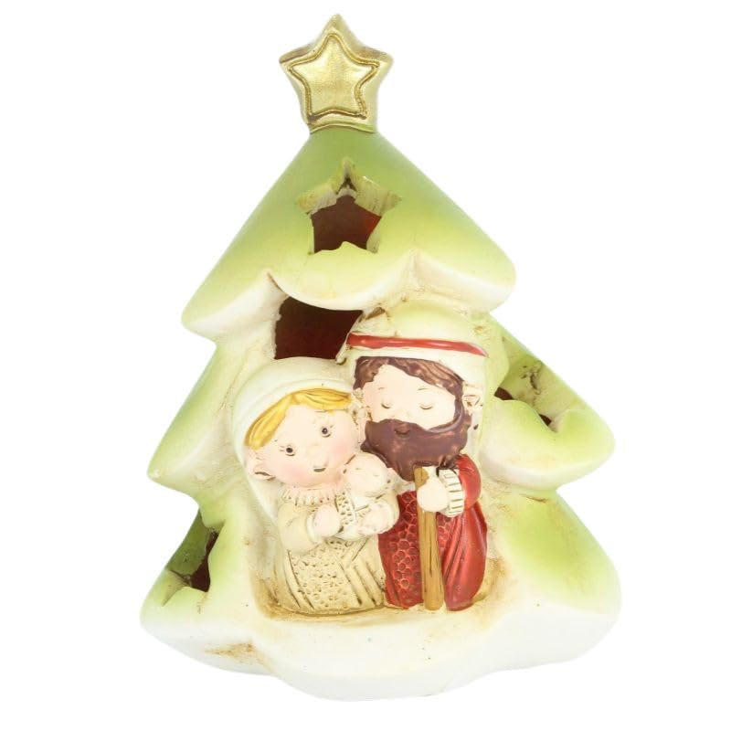 Palacio del Rosario - Cuna luminosa de la Sagrada Familia en forma de árbol de resina 9 cm - Decoración Navideña - Culto cristiano de plástico