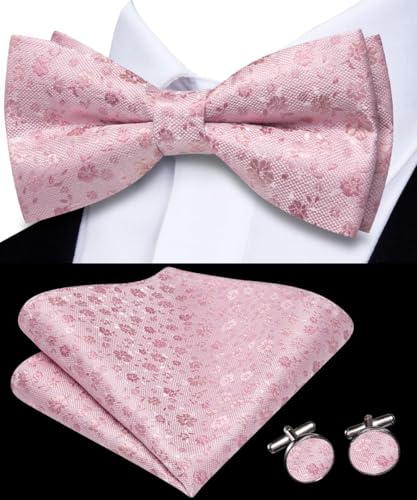 Image of Hi-Tie Bow Ties for Men Pre-Tied Pocket Square with Cufflinks Mens Bowtie Sets for Wedding Formal Party