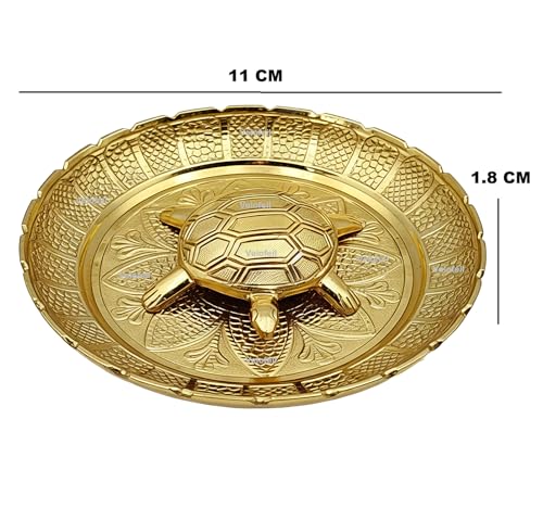 Image of 11cm & 200g Weight Large Vastu Feng Shui Pure Brass Tortoise with Plate for Career Opportunities & Good Luck, For Home & Office, Vastu Remedies, Positive Energy Showpiece, Home Decor Turtle Kachhua
