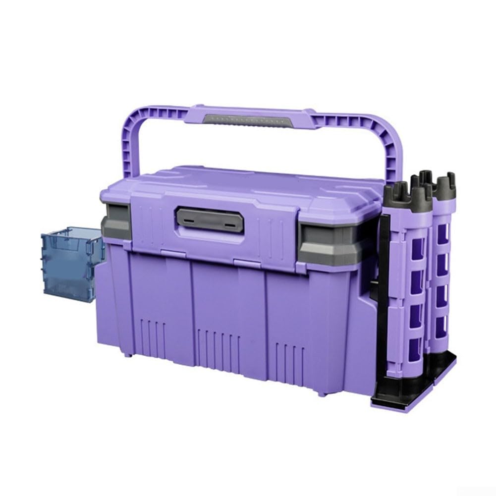 Caja de aparejos de pesca 19 5L con soportes de doble poste y portavasos, compartimentos personalizables para un almacenamiento eficiente y fácil transporte (amarillo)