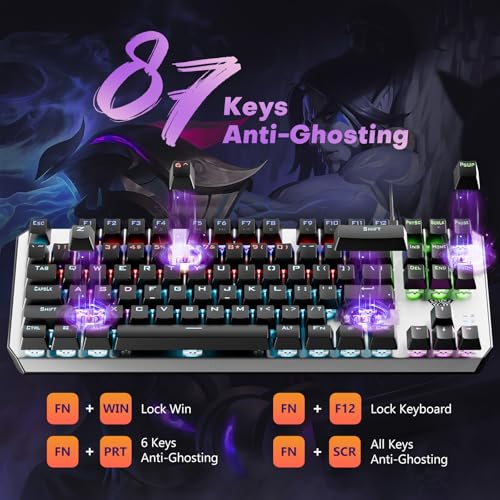 AULA Keyboard, TKL Mechanical Gaming Keyboard with RGB Backlit, All-Metal Panel, N-Key Anti-Ghosting USB-C Wired Keyboards Red Switches with Programmable Keys for MAC Xbox PC Gamer, 87 Keys - Thumbnail 4