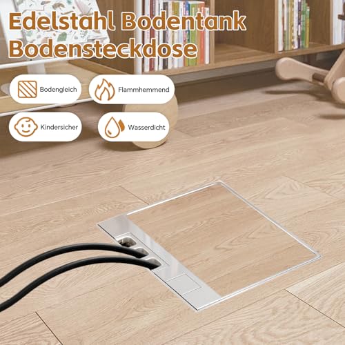 Btstil Prise de sol pour réservoir de sol, prise encastrable en acier inoxydable noir - Prise encastrable étanche avec 2 AC+USBA+C+1RJ45 - Prise encastrée pour le sol (noir) – vue 2