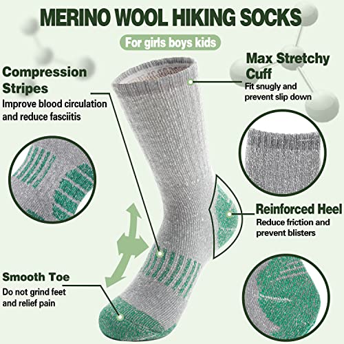 Kinder Merino Wollsocken Wandersocken Thermosocken Warme Dicke Wintersocken für Jungen Mädchen Winter Sportsocken Geschenke Kindersocken 4 Paar (Grau/Blau/Grün/Braun, 4–7 Jahre)