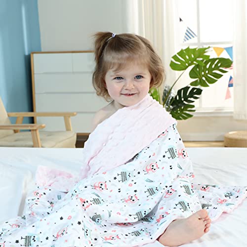 Nkkfrey Baby Girl Blanket Super Soft Minky With Double Layer Dotted Pink Backing,Cute Owl Design Printed 30X40 Inch,Receiving Blankets. #TOP5