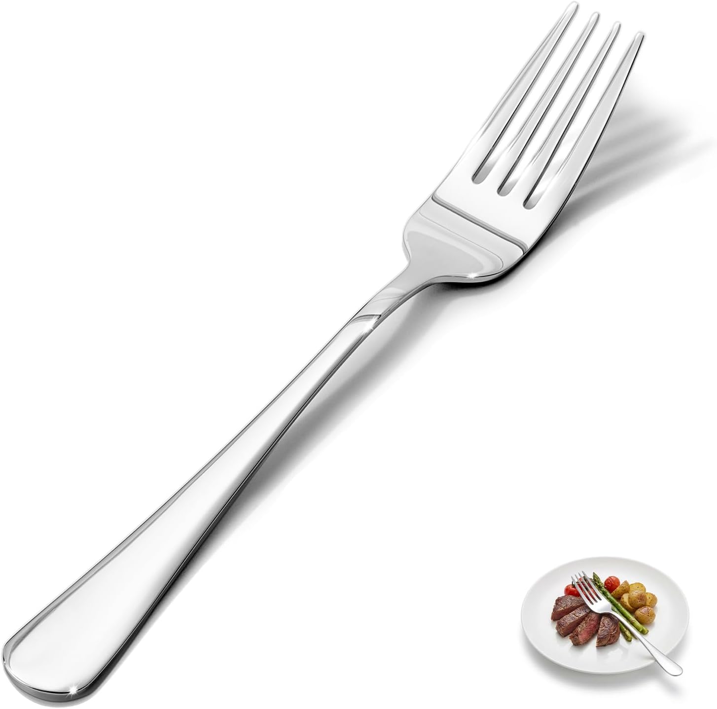 HIKAA 8.17 Inch Dinner Forks, Set of 24, Food Grade Stainless Steel Flatware, Mirror Polished, Smooth Edge, Dishwasher Safe for Home Kitchen Restaurant Party