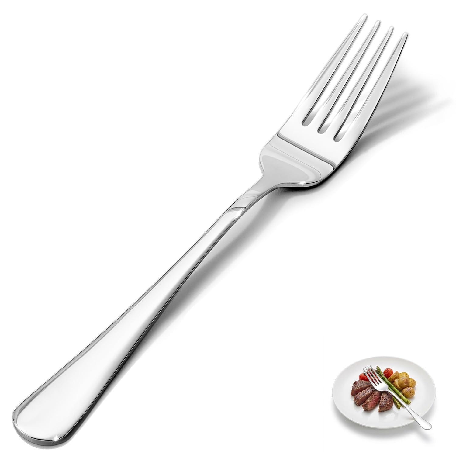 HIKAA 8.17 Inch Dinner Forks, Set of 4, Food Grade Stainless Steel Flatware, Mirror Polished, Smooth Edge, Dishwasher Safe for Home Kitchen Restaurant Party