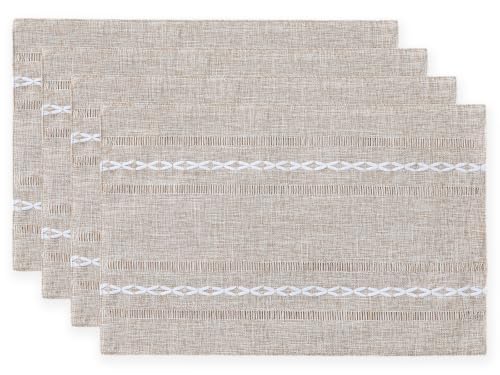 Wracra Cotton Linen Place Mats, Brown Embroidered Placemats Set of 4