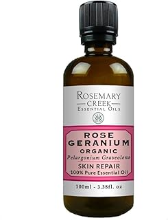 Organic Rose Geranium Essential Oil (Pelargonium Graveolens Roseum) – Skin Repair – 100% Pure and Natural – for Oil Diffusers and Massage Therapy – by Rosemary Creek Essential Oils (100 ml (3.38 oz))