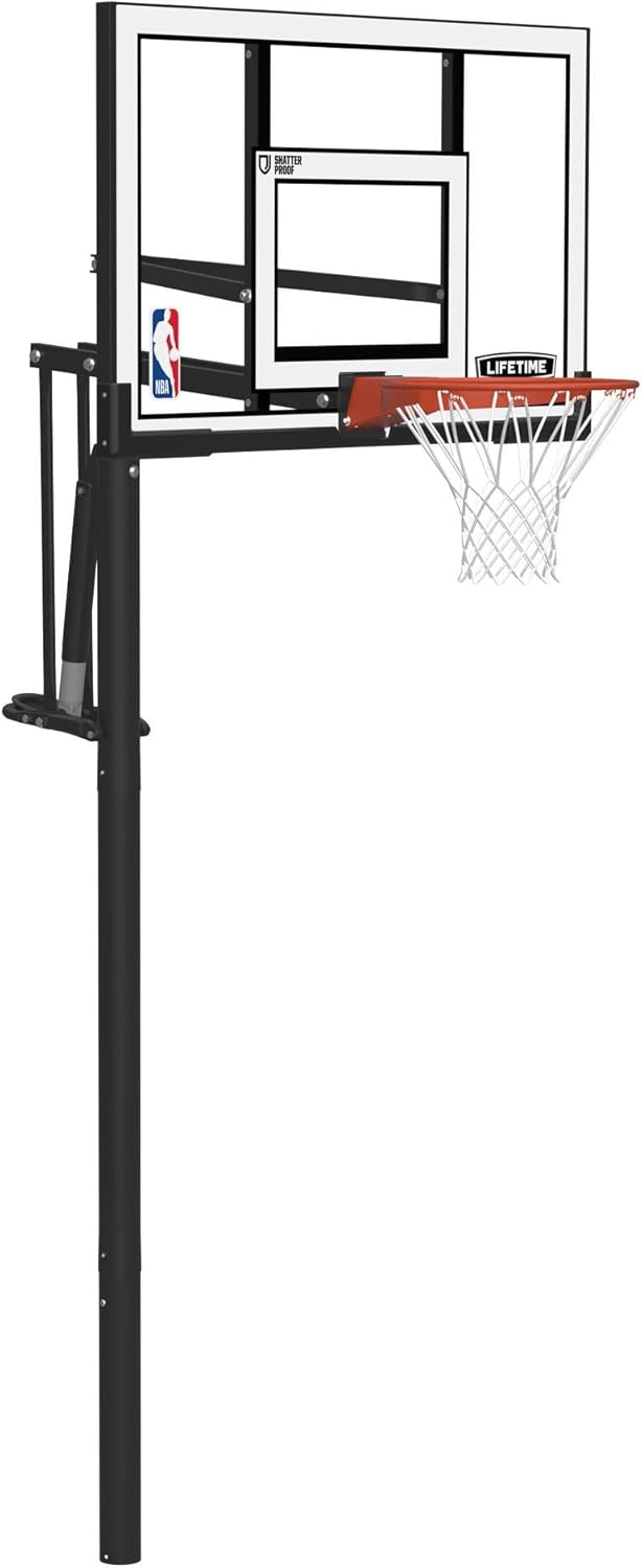 Lifetime NBA In-Ground Basketball Hoop, 54 Inch Shatterproof Backboard, Adjustable Height 7.5-10 Ft, Power Lift Adjust, Slam-It Pro Rim