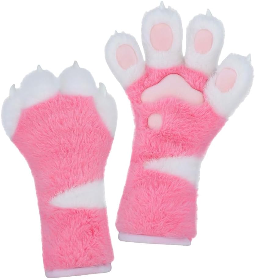 Furry Paw Gloves Faux Fur Animal Claw Anime Fursuit Props Winter Warm Gloves for Cosplay Party Costume Accessories