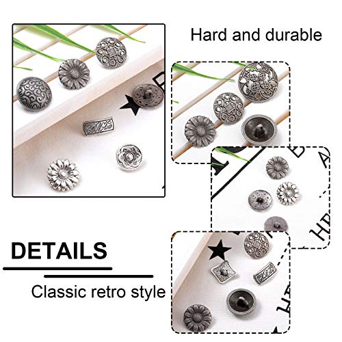 100 Pieces Metal Silver Buttons Antique Silver Color Assorted Metal Buttons Flower Decorative Metal Buttons Mixed Vintage Metal Round Buttons For Diy Crafts Sewing Decor #TOP6