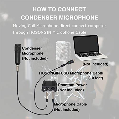 Hosongin Usb Microphone Cable 10Ft, Usb Male To Xlr Female Mic Link Converter Cable Studio Audio Cable Connector Cords Adapter For Microphones Or Recording #TOP5