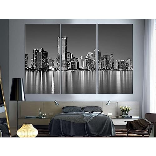 Cuadro de Miami Skyline de 3 paneles en lienzo de 210 x 140 cm ideal para salon