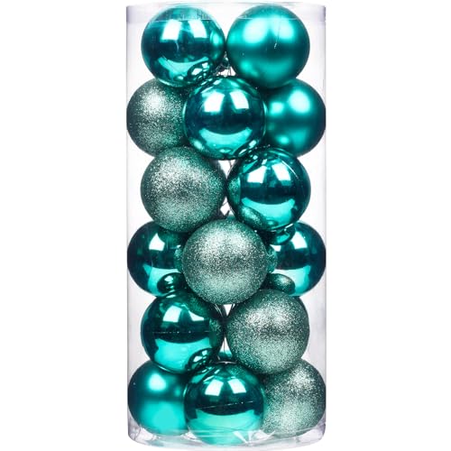 Emopeak 24Pcs Teal Christmas Ornaments for Tree Decor 1.2Inch Mini Christmas Balls Ornaments Shatterproof Xmas Hanging Baubles for Holiday Wedding Party Decoration