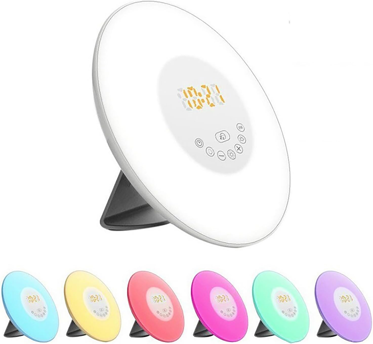 Sunrise Alarm Clock Wake Up Light, Natural Light & 6 Nature Sounds with FM Radio, Snooze Function, Multicolor Mood Lamp for Bedroom, Compact Touch Control