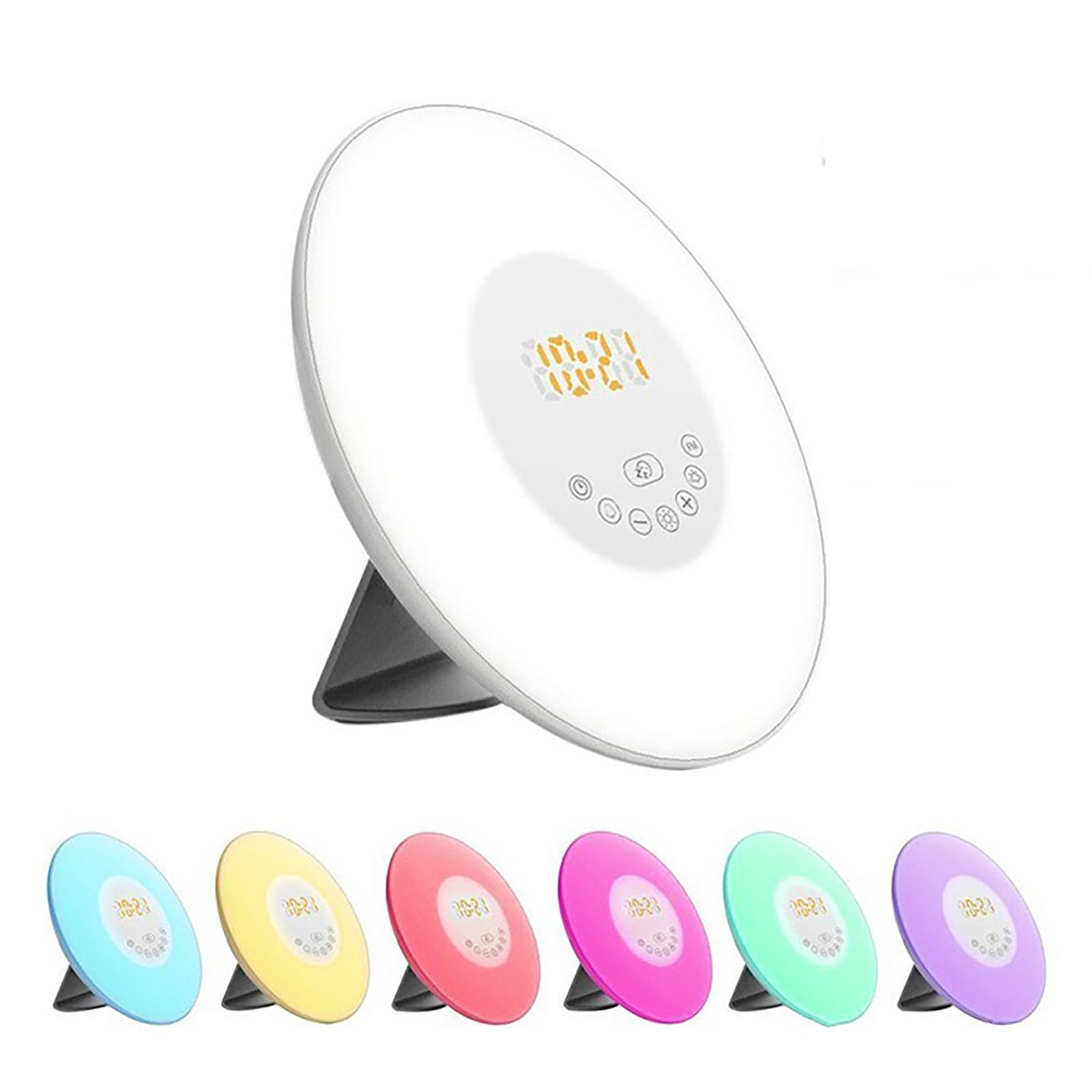 Réveil Lumineux Sunrise Alarm Clock, Lumière Naturelle et 6 Sons De La Nature avec Radio FM, Fonction Snooze, Lampe D'ambiance Multicolore pour Chambre à Coucher, Compact