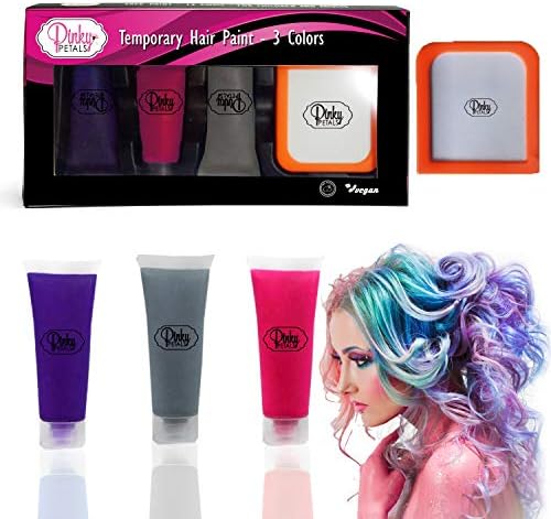 Hair Paint 3 COUNT Vibrant, Long Lasting Temporary Hair Color Cream Pinky Petals (Pinkk/Purple/Silver)
