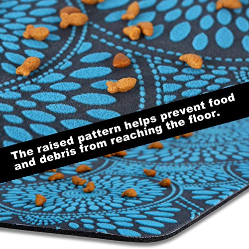 Cosyearn Pet Feeding Mat,Anti-Slip Pet Bowl Mats,Waterproof, BPA Free,Easy Clean,Durable Pet Mats for Food and Water,Multiple Sizes for Dogs and Cats,Small and Large Pet Food Mat (19\"x12\", Blue)