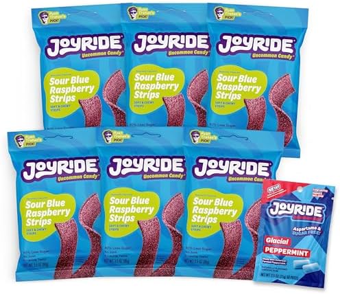 JOYRIDE Sour Blue Raspberry - Sour Belt Healthy Candy, 6-Pack Bundle