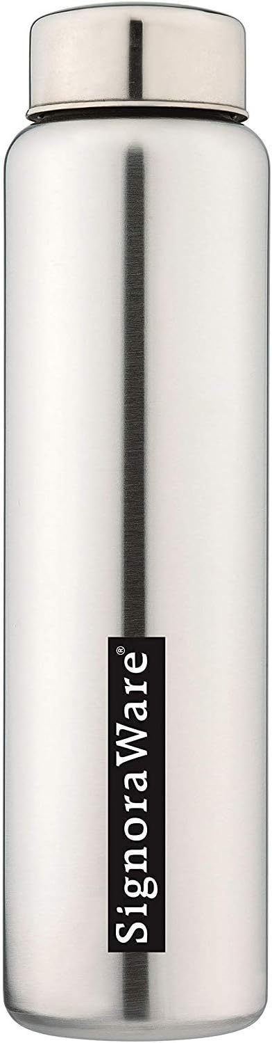 Signoraware Riva Single Walled Stainless Steel Fridge Water Bottle, 1 Litre, Silver