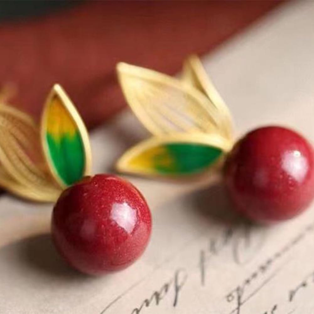 S925 Silver Gold-Plated with Natural Cinnabar Green Leaf Earrings Jade for Women Yoga Genuine