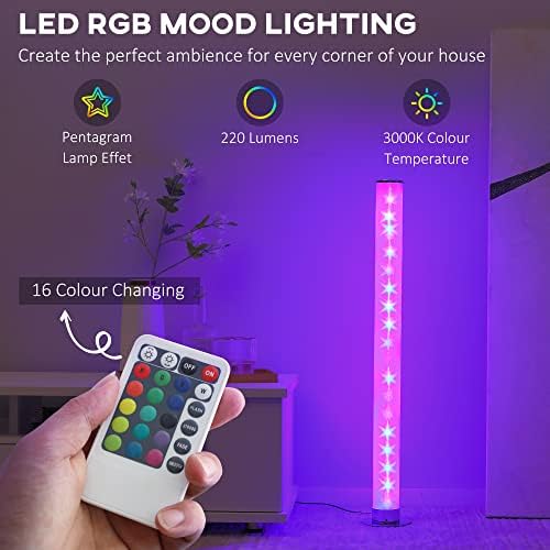 HOMCOM RGB Floor Lamps, Dimmable Corner Lamp with Remote Control & 16 Colours Effects, LED Modern Mood Lighting for Living Room Bedroom Gaming Room