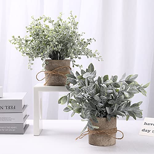 Pengyee Artificial Topiaries Plants & Flowers, 4 Pcs Mini Plants Artificial Potted Set Fake Green Grass Plant Faux Plastic Topiary For Home Office Desk Bathroom Kitchen Counter Decoration (Nature) #TOP4