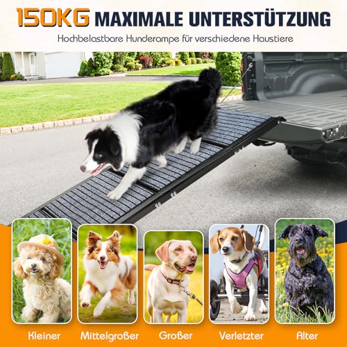 Extra Lang Hunderampe Auto Klappbar, Faltbar Rampe für Große Hunde mit Rutschfester Teppichoberfläche, Tragbare & Klappbare Hundetreppe Auto Einstiegshilfe für Große Hunde (180cm Lang × 50cm Breit)
