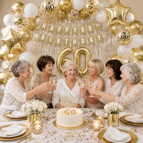 HILAVO Champagne Gold 60th Birthday Decorations for Women with Sash Crown by HILAVO - Used condition - Image 7