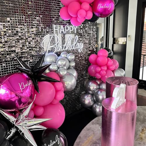 Image of Hot Pink and Black Balloons 50PCS 12 Inch Black Pink Silver Balloons
