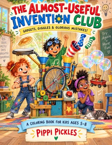 A coloring book celebrating glorious invention failures — teaching kids that weird ideas and mistakes are the best part of creativity.