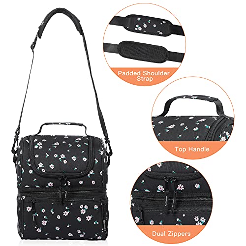 Insulated Lunch Box - 2 Compartment Large Adult Lunch Bag With Sturdy Support & Adjustable Shoulder Strap, Mens Womens Reusable Leakproof Lunch Cooler Bags For Work, Beach, Picnic (Floral) #TOP5