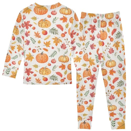 Fustylead Autumn Harvest Pumpkin Fall Leaves Fruit Cotton Pajama Sets 2 Piece PJ Top and Bottom Nightwear Set2