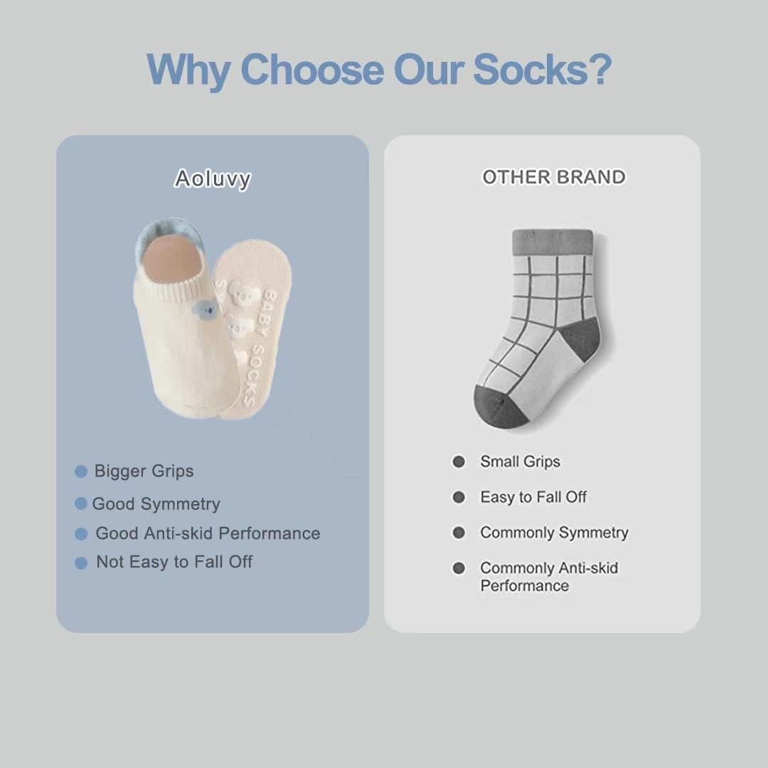 Toddler Baby Non Slip Socks Spring Summer-5 Pairs.Anti Slip Cozy Kids Socks With Non Skid Grips for Boy/Girl Infants