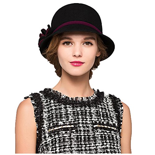 Maitose™ Women's Bow Wool Felt Bucket Hat Black #TOP1