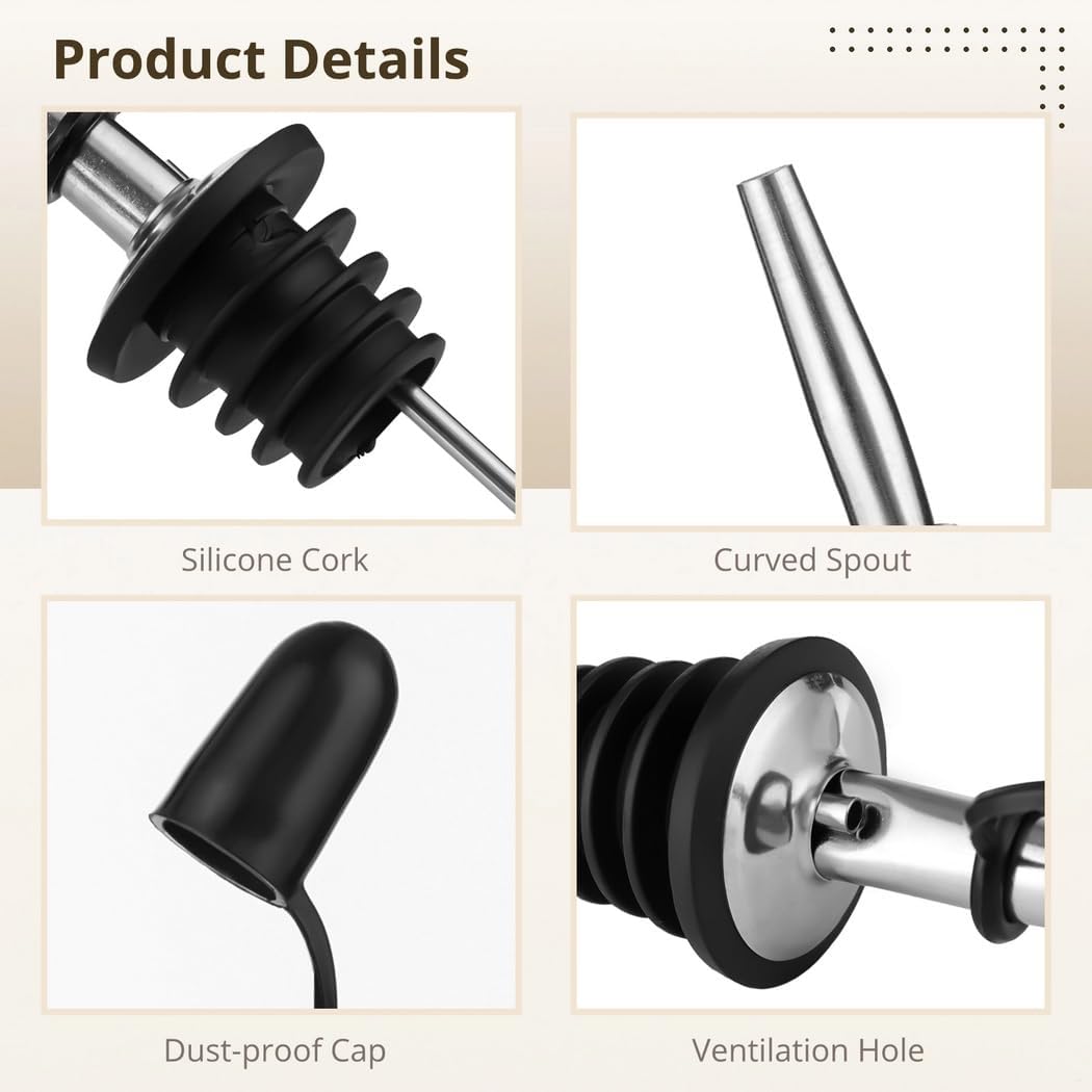 Stainless Steel Liquor Pour Spouts, 120 Pcs Bottle Pourers Accompanied By Dust Caps, Wine Pourer, Leak-Proof Dispenser For Water Oil Beer Vinegar