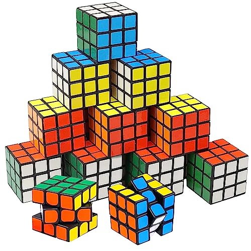 Mini Zauberwürfel Set, 12 Stück Kinder Zauberwürfel Rubiks Cube 3x3 cm Magic Cube, Gehirntraining Spielzeug Flexible Hände trainieren für Kinder Geduldsspiele Mädchen Jungen