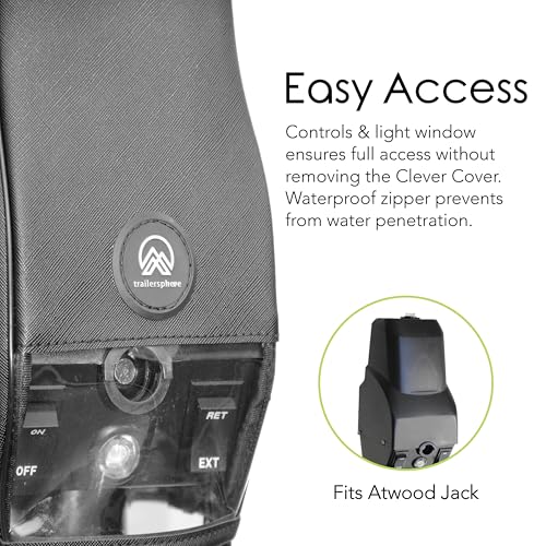 Clever Cover for Atwood Jack by Trailersphere Custom Electric Tongue Jack Cover for Trailer, RV, Camper, Chains Holder, Plug Protector, Sun and Waterproof (Atwood Jack Cover) - Thumbnail 2