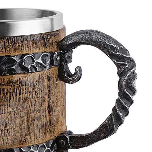 SBYMX Holzart Chope à bière 450 ml Simulation – Fût en bois Gobelet à bière double paroi en métal pour boire – vue 5