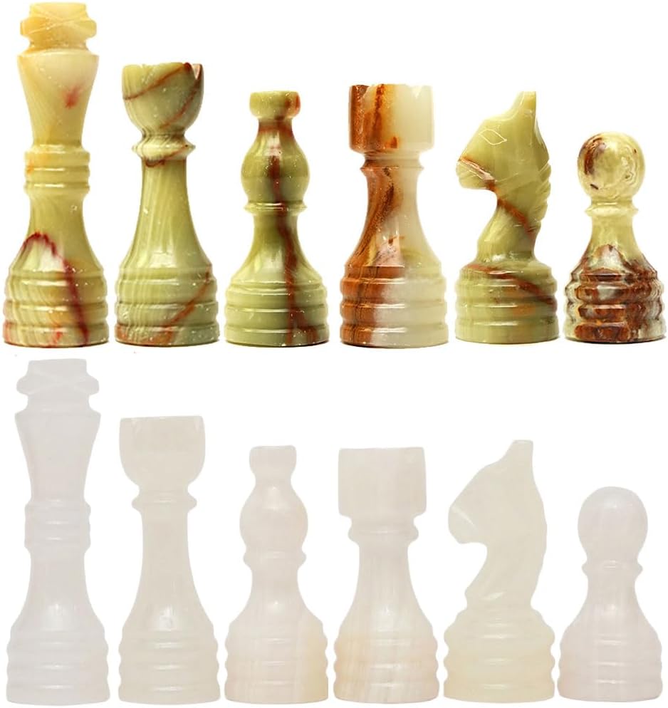 Handcrafted Premium Marble Chess Pieces Set Elegant 32-Piece Replacement for 12-15 Inch Chess Boards with Storage Box (Black and White)