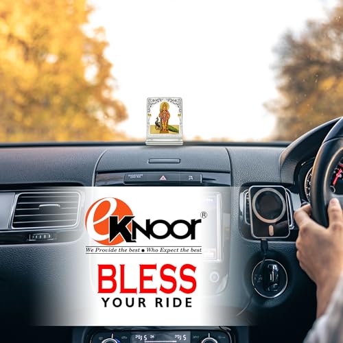 Image of Eknoor 24ct Gold Plated Murugan Ji Acrylic Crown Dashboard Frame | 24ct gold-plated Kartikeya Ji foil on arch crown acrylic frame with peacock and silver engraving