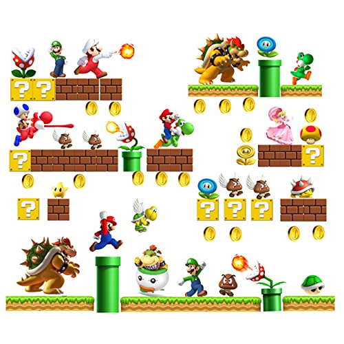Mario Wall Stickers Kids Cartoon Background Wall Decals Self-Adhesive Room Art Decor For Boys Girls Bedroom Nursery Playroom #TOP2