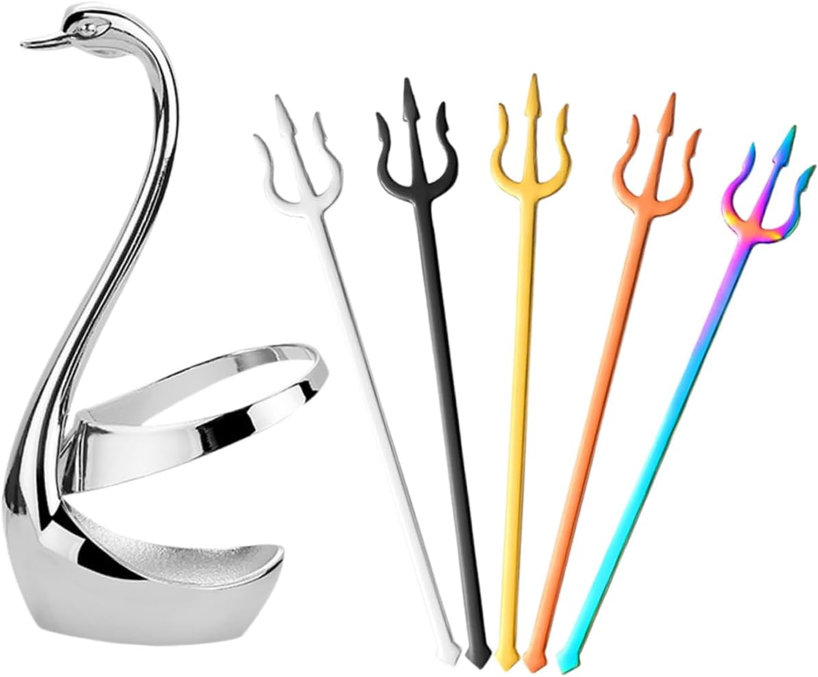 1set Stainless Steel Dessert Fork Kit Swan Base Holder for Fruit and Appetizers Multi-purpose Cutlery for Parties and Gatherings Elegant and Decorative Design