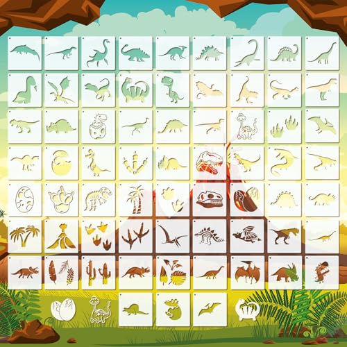 Marspark 72 Pcs Small Dinosaur Stencils for Crafts Reusable, 3 Inch
