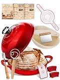 Dutch Oven Bread Baking Pot with Lid 6QT Enameled Cast Iron Oven, Gradient Red Design & Complete Sourdough Kit (Banneton Basket, Dough Tools, Silicone Sling) for Artisan Bread Making
