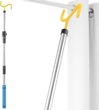 Drapery Pull Rod,36 to 63Curtain Pull Wand Telescoping Pole Heavy Duty For Curtains Wand Stainless Steel Tubes Soft Sponge Handle Rod for Curtains Extension Pole LightweightBlue Handle