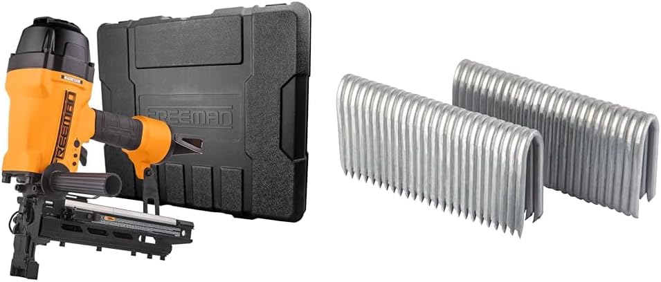 Freeman 2nd Generation Pneumatic 9-Gauge Fencing Stapler Bundle with 1000 Count 2" Glue Collated Galvanized Steel Fencing Staples
