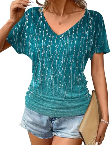 Zeagoo Women's Short Sleeve Shirts V Neck Blouse Ruched Business Casual Basic Tunic Tops S-3XL2